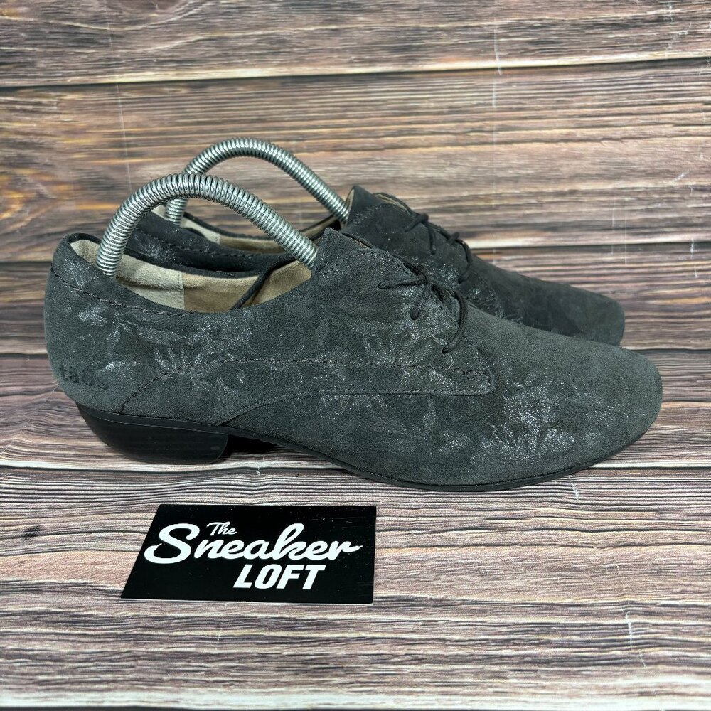 Taos Cobbler Dark Gray Suede Floral Print Oxford Comfort‎ Shoes